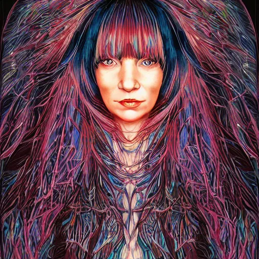 Image similar to portrait of crazy screaming beautiful singer sia kate isobelle furler, big ribbon, ymmetrical, by yoichi hatakenaka, masamune shirow, josan gonzales and dan mumford, ayami kojima, takato yamamoto, barclay shaw, karol bak, yukito kishiro