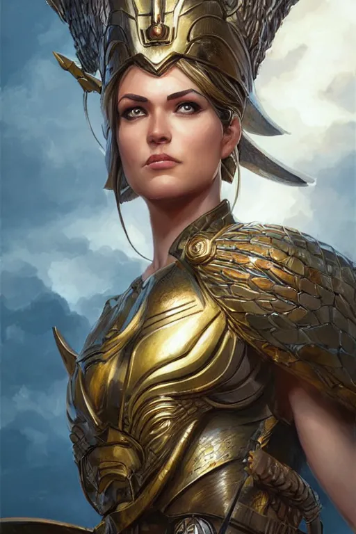 Image similar to amazon valkyrie athena, d & d, fantasy, portrait, highly detailed, headshot, digital painting, trending on artstation, concept art, sharp focus, illustration, art by artgerm and greg rutkowski and magali villeneuve