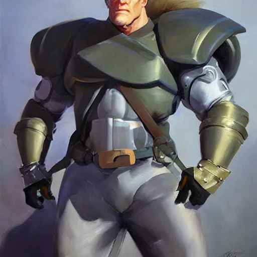 Image similar to greg manchess portrait painting of partially armored guile from street fighter as overwatch character, medium shot, asymmetrical, profile picture, organic painting, sunny day, matte painting, bold shapes, hard edges, street art, trending on artstation, by huang guangjian and gil elvgren and gerald brom