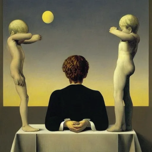 Image similar to the true meaning of infinite by Raphael, Hopper, and Rene Magritte. detailed, romantic, enchanting, trending on artstation.