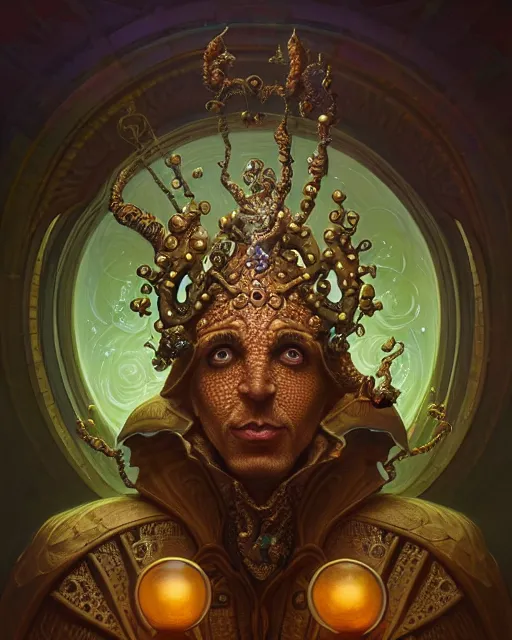 Image similar to front shot of a court jester character, hyperdimensional, bioluminescent hypercubes, ((intricate)), elegant, highly detailed, centered, (((artstation, concept art, smooth, sharp focus, artgerm, Tomasz Alen Kopera, Peter Mohrbacher, donato giancola, Joseph Christian Leyendecker, WLOP, Boris Vallejo))), mugshot!!!!!, ugly!!!!!!, octane render, nvidia raytracing demo, grainy, muted, 8K, digitalblasphemy