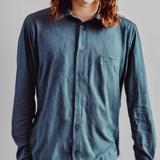 Image similar to long sleeved shirt on teenage boy with long hair