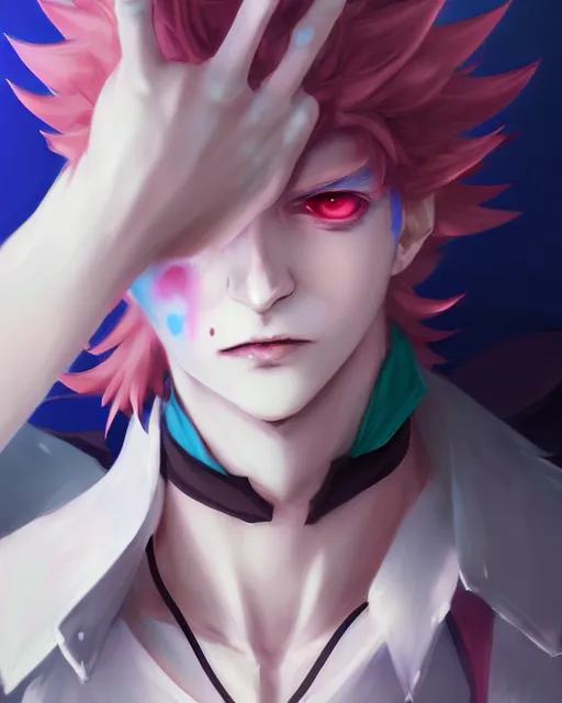 Image similar to extremely attractive soft feminine male as a jester anime character screenshot, nagito komaeda and hisoka jester, anime feminine male fool, intricate, sharp focus, illustration, highly detailed, digital painting, cell shaded, concept art, matte, art by ilya kuvshinov and kyoto animation and wlop, ruan jia, greg rutkowski, studio quality