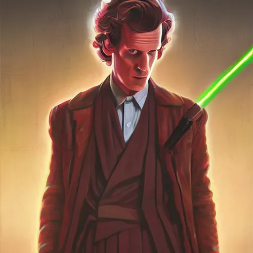 Image similar to doctor who, matt smith, star wars, brush strokes, heavy paint, portrait, rim light, fresh colors, gradients, highly detailed, digital illustration, concept art, smooth, sharp focus, pleasing aesthetics, josan gonzalez, ralph mcquarrie