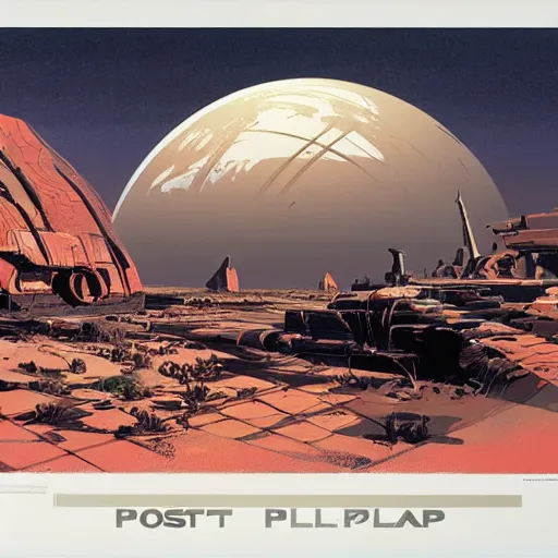 Prompt: post apocalyptic planet by syd mead