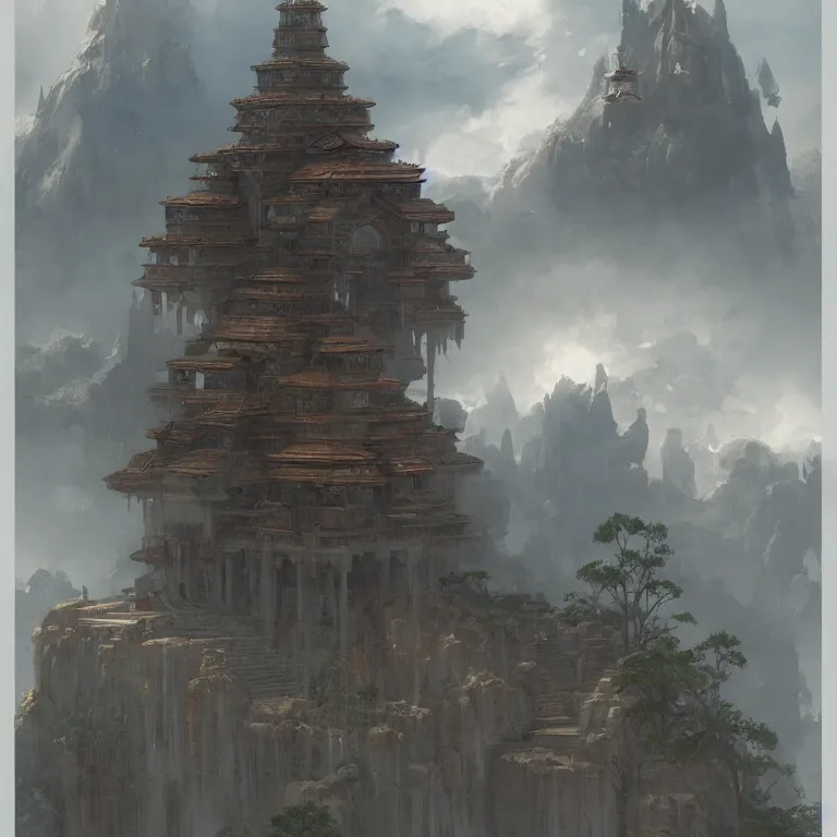 Image similar to a temple in the clouds, floor plan, by greg rutkowski and james gurney, trending on artstation