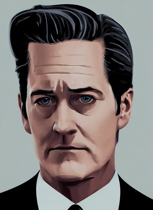 Prompt: portrait of kyle maclachlan as dale cooper by phil noto