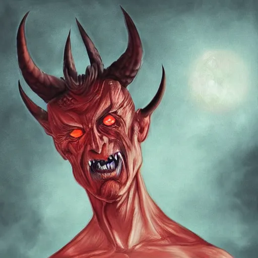 Prompt: a stunning digital painting of Satan with a disturbing look. Highly detailed masterpiece