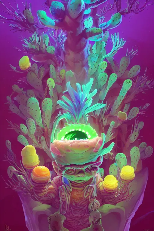 Image similar to roots cactus sushi cristal smurf ghost creature animal sushi cristal very big eye roots cactus elemental flush of force nature micro world fluo fishscale, behance hd by jesper ejsing, by rhads, makoto shinkai and lois van baarle, ilya kuvshinov, rossdraws radiating a glowing aura global illumination ray tracing hdr