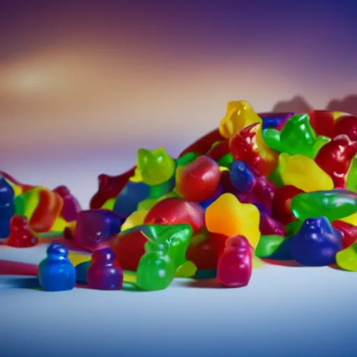 Image similar to playground made entire of gummy candy, octane render, highly detailed sugar, ue 5, realistic lighting, white background