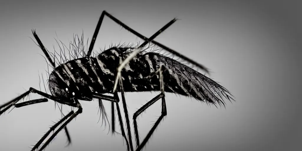 Image similar to extremely detailed macro photograph of a mosquito, blur, glare, veins, transparency, bubbles, professional photography, studio, microscope