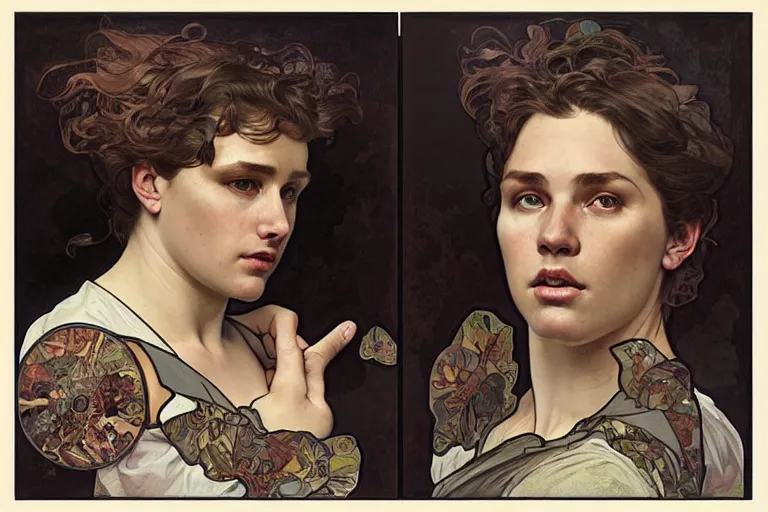 Image similar to hyper realistic portrait of british singer songwriter, by lee bermejo, alphonse mucha and greg rutkowski
