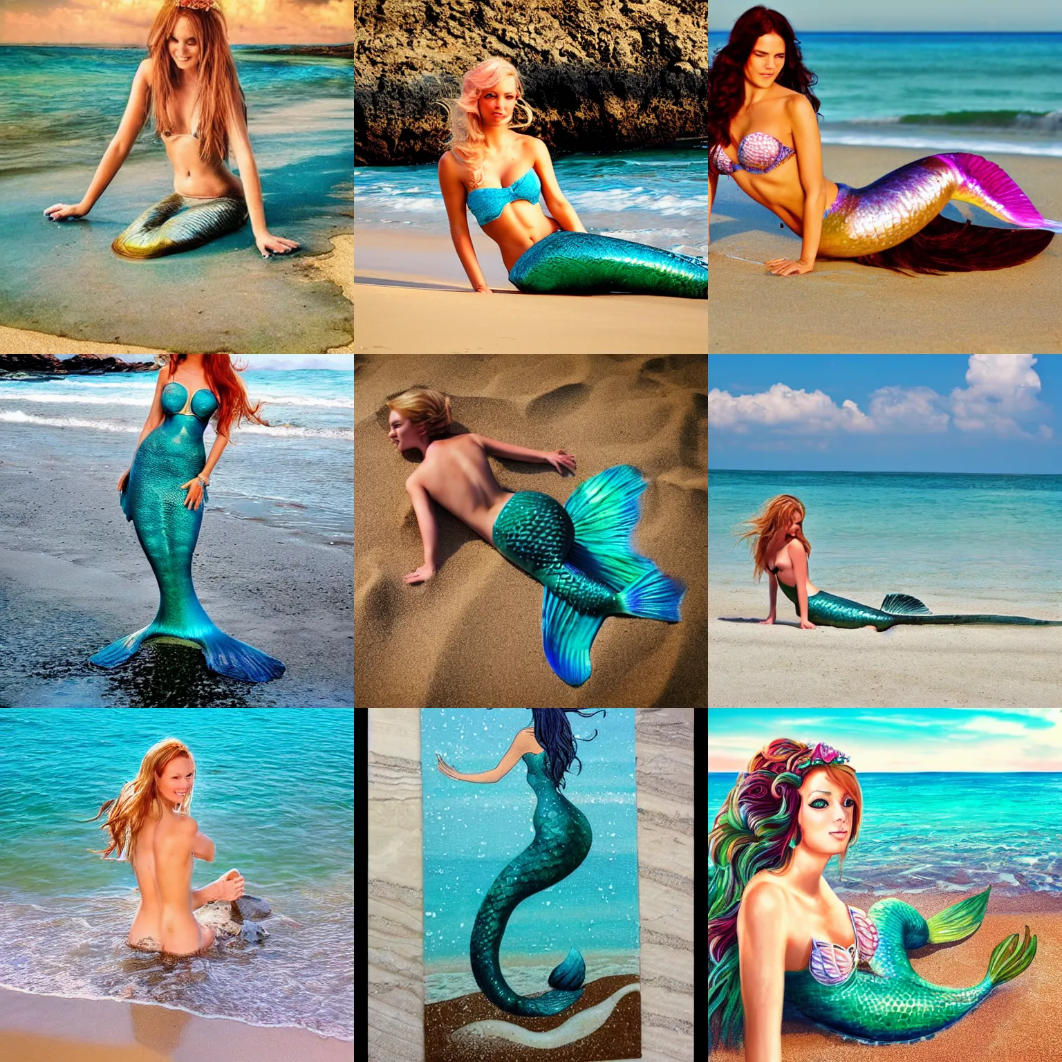 Prompt: beautiful mermaid on a beach