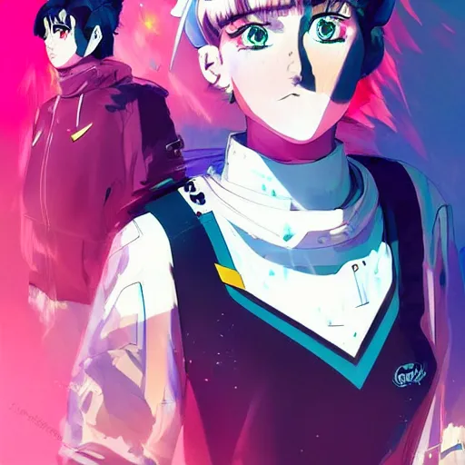 Prompt: poster art girl with futuristic streetwear and sailor moon hair, cute face, pretty, Anime, in the style of Valorant by Cushart Krentz and Gilleard James, Fierce expression 4k, 8k, HDR, Trending on artstation, Behance, Pinterest