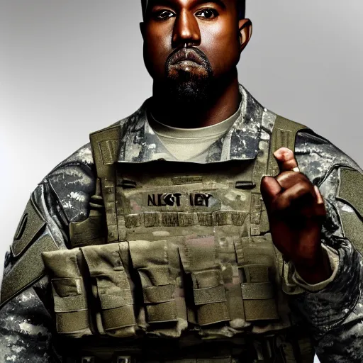 Prompt: kanye west as a us army soldier, cinematic lighting, photorealistic