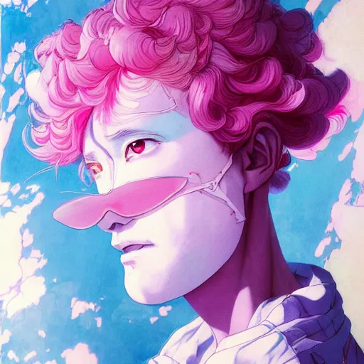 Image similar to prompt : pink and blue portrait soft light painted by james jean and katsuhiro otomo and erik jones, inspired by evangeleon anime, smooth face feature, intricate oil painting, high detail illustration, sharp high detail, manga and anime 1 9 9 0