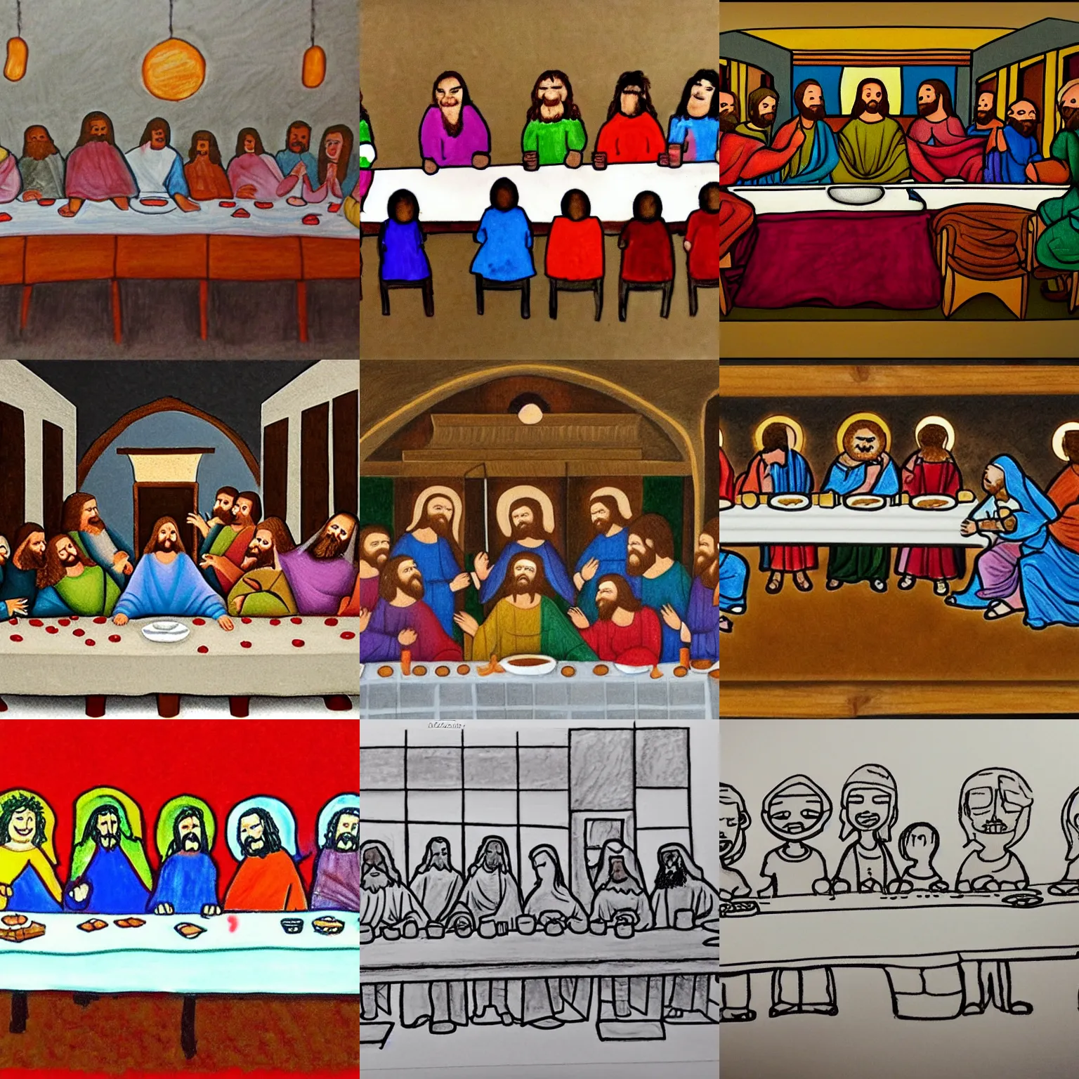 Prompt: last supper, drawn by a 5 year old detailed