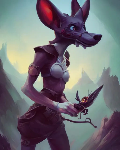 Image similar to anthropomorphized jackal Thief by pete mohrbacher and artgerm and wlop, digital art, highly detailed, intricate, fantasy, mystical, sharp focus, Trending on Artstation HQ, deviantart, unreal engine 5, 4K UHD image