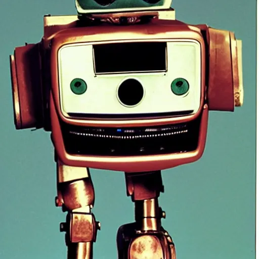 Image similar to Johnny 5 from Short Circuit, yearbook photo