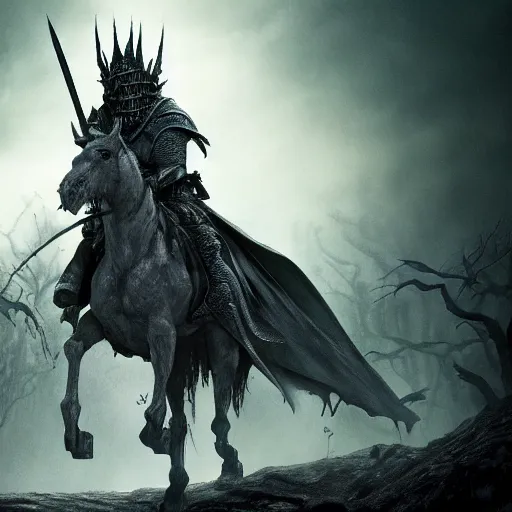 Image similar to shadows of the witch - king, 4 k, 3 d, dark art, belzinski