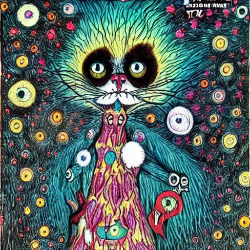 Prompt: The deranged lovechild of Tim Burton and Louis Wain