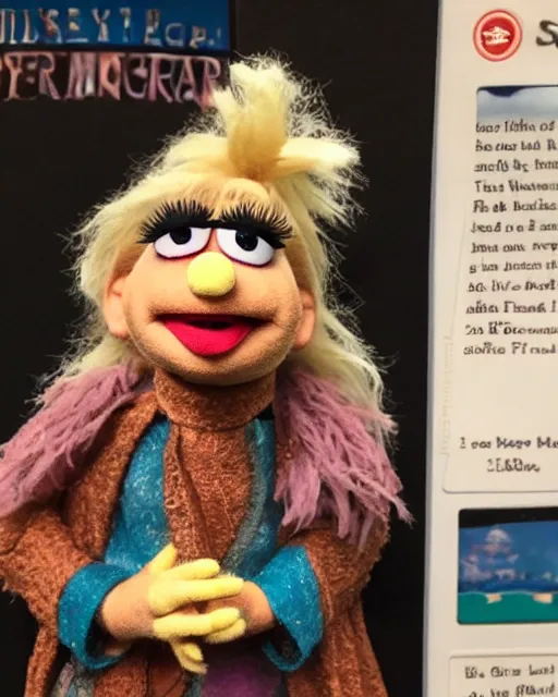 Image similar to marie schrader as a muppet. highly detailed felt. hyper real photo. 4 k.