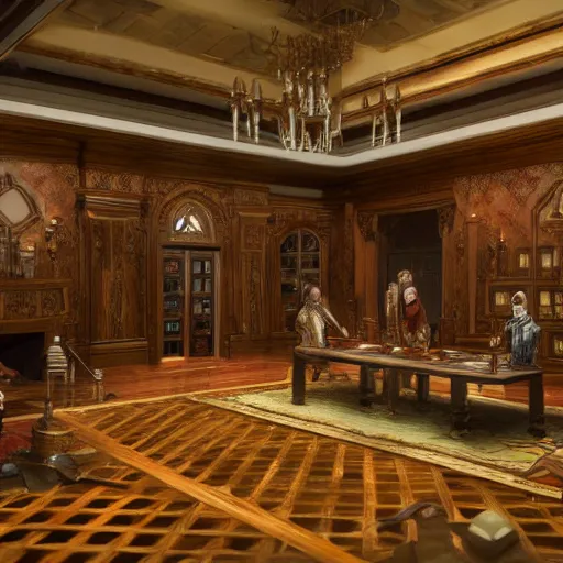 Prompt: the inside of a mansion, dungeons and dragons, 4 k, highly detailed