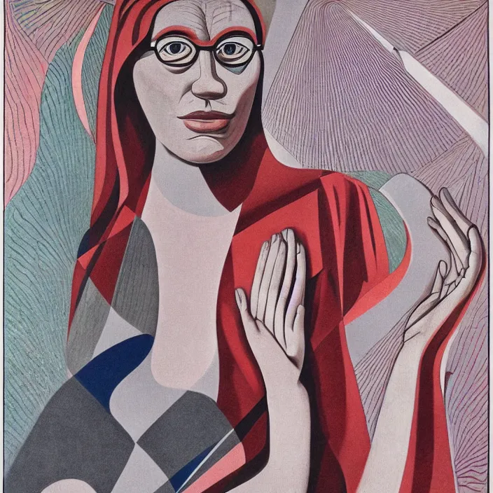 Prompt: soviet woman designed by corbusier, by alex grey, by santiago calatrava