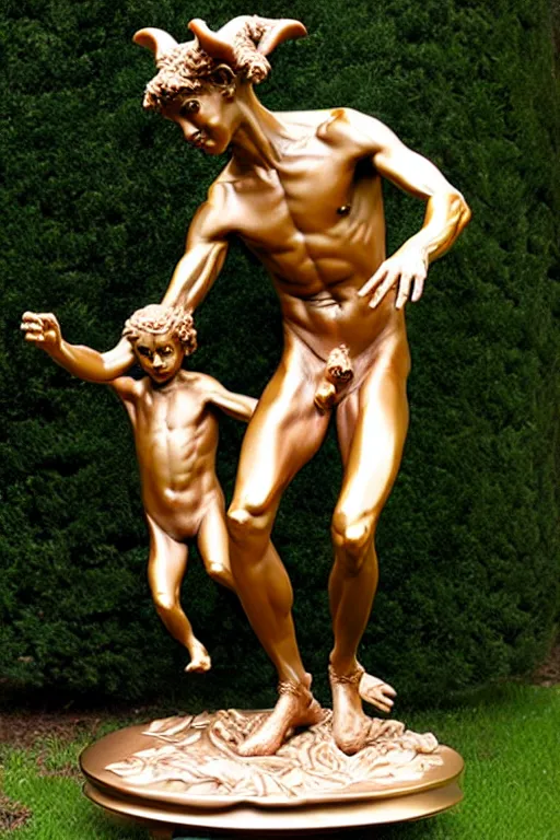 Prompt: intricate and detailed funny Satyr statue made on polished rose gold by Antonio Corradini