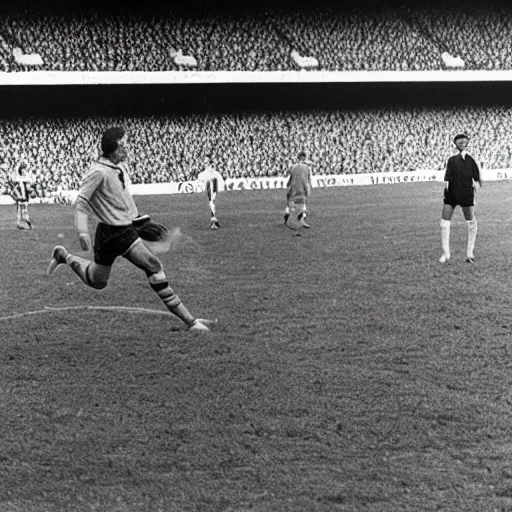 Prompt: Roy Kent scoring a goal for for Manchester United, on the pitch