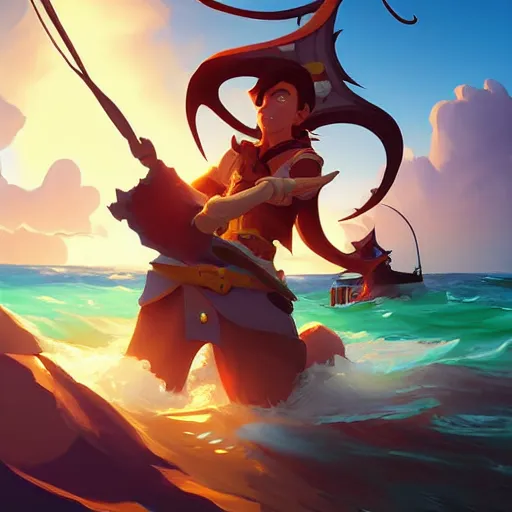 Prompt: painting elf paladin treasure on sea of thieves game avatar hero smooth face median photoshop filter cutout vector, behance hd by jesper ejsing, by rhads, makoto shinkai and lois van baarle, ilya kuvshinov, rossdraws global illumination