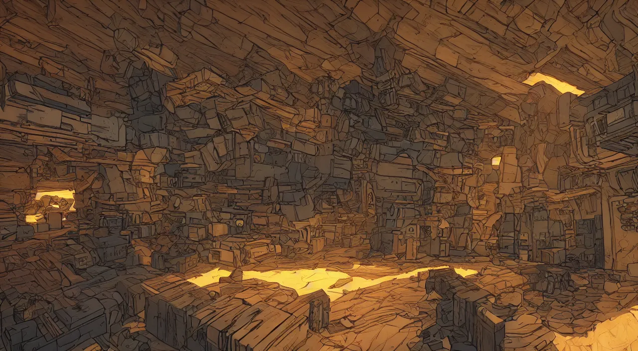 Image similar to wood wall fortress greeble block amazon jungle global illumination ray tracing ambiant torch fornite that looks like it is from borderlands and by feng zhu and loish and laurie greasley, victo ngai, andreas rocha, john harris