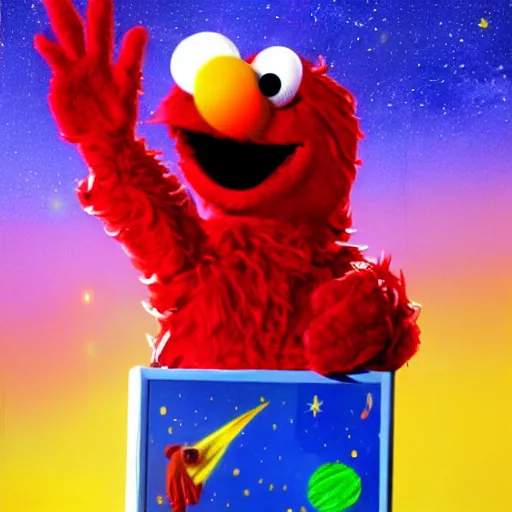 Image similar to Elmo playing gutair in space, hyper realistic, HD, HQ, photorealism, photo realistic