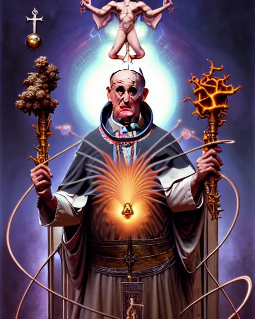 Image similar to the pope tarot card, fantasy character portrait made of fractals, ultra realistic, wide angle, intricate details, the fifth element artifacts, highly detailed by peter mohrbacher, hajime sorayama, wayne barlowe, boris vallejo, aaron horkey, gaston bussiere, craig mullins