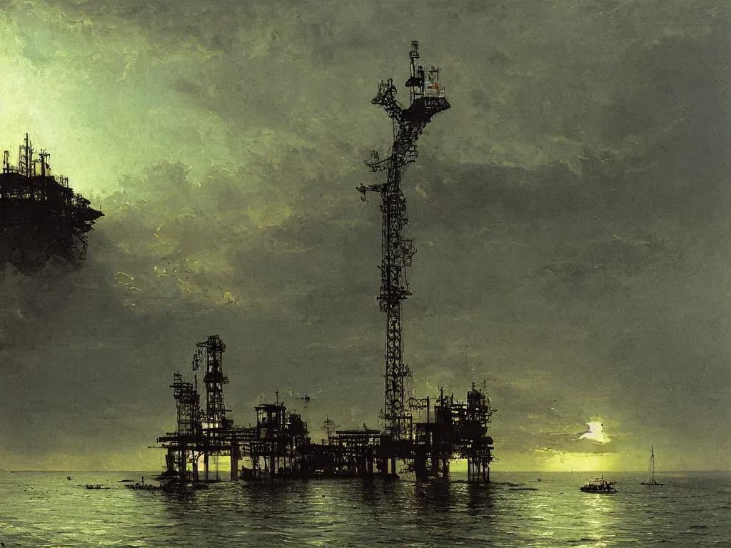 Image similar to an oil platform by carl spitzweg