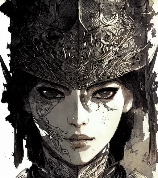 Image similar to portrait of anime woman in armor, pen and ink, intricate line drawings, by craig mullins, ruan jia, kentaro miura, greg rutkowski, loundraw