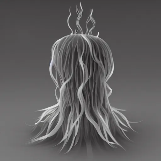 Image similar to cute fumo plush of an eldritch jellyfish girl with hundreds of tendrils, cute, vray render with caustics, black and white