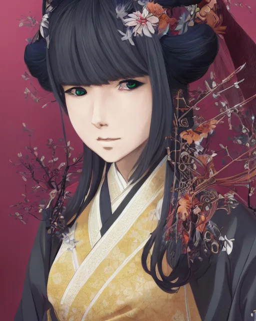 Image similar to an anime portrait of ssunbiki as a beautiful woman wearing a kimono from skyrim, by stanley artgerm lau, wlop, rossdraws, james jean, andrei riabovitchev, marc simonetti, and sakimichan, trending on artstation