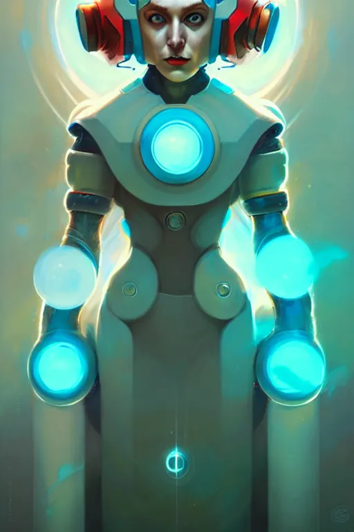 Image similar to Futuristic beautiful female megaman portrait by Peter Mohrbacher