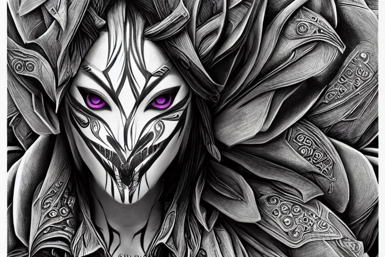 Prompt: graphite and white charcoal illustration of symmetrical!! portrait of floral borderlands 3 psycho, intricate, elegant, highly detailed, digital art, artstation, smooth, sharp focus, masterpiece