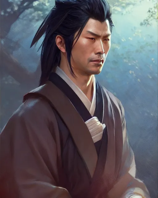 Image similar to hijikata suishan in hakuoki, fine details. night setting. realistic shaded lighting poster by craig mullism, artgerm, jeremy lipkin and michael garmash, unreal engine, radiant light, detailed and intricate environment, digital art,