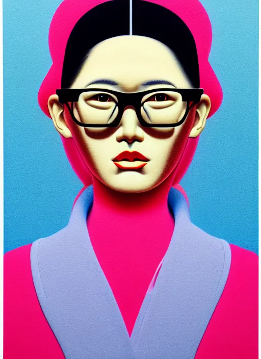 Prompt: woman wearing glasses by shusei nagaoka, kaws, david rudnick, airbrush on canvas, pastell colours, cell shaded!!!, 8 k