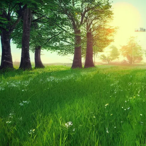 Image similar to beautiful green meadow, in the style of anessa silzer on artstation and salva gomez on artstation, 4 k,