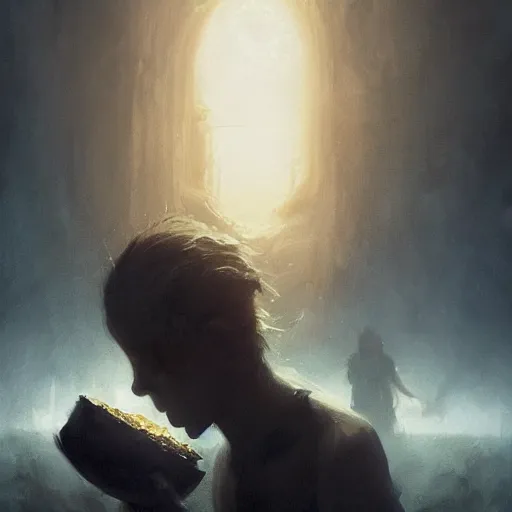 Prompt: an otherworldly being is eating a bowl of tiny humans, dramatic lighting, cinematic, establishing shot, extremly high detail, photorealistic, cinematic lighting, artstation, style by greg rutkowski