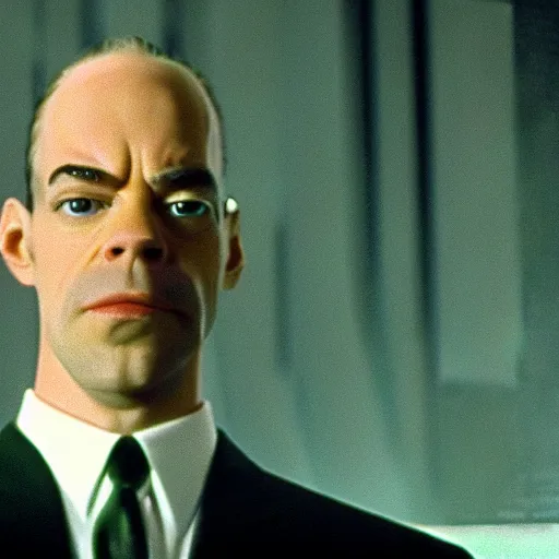 Prompt: portrait of homer simpson as agent smith in the matrix movie, cinematic shot, high detail