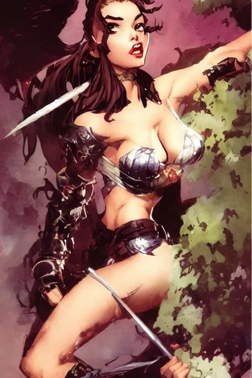 Image similar to a portrait of a cute fantasy girl by Frank Frazetta and ross tran and laura sava