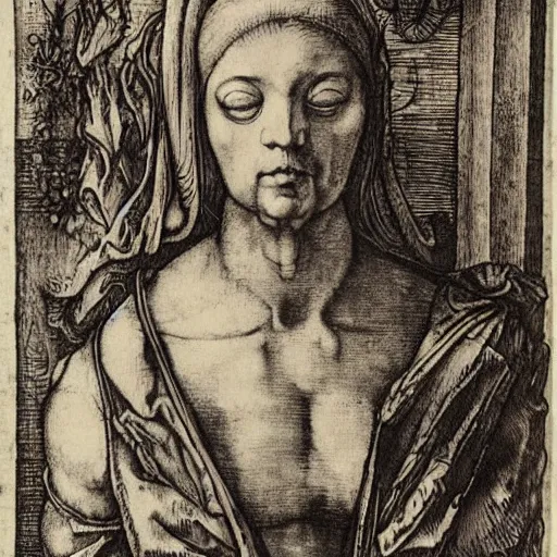 Image similar to a study of the intersection of masculine and feminine forms, masterwork etching, albrecht durer, universal secrets