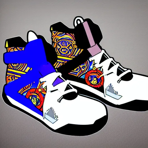 Image similar to fantasy jrpg sneaker design designed by capcom megaman, chrono trigger guilty gear sneaker styles, aztec mayan street fashion native punk sneaker design, focus on megaman hip hop sneaker design with subtle mayan patterns, trending on pixiv fanbox, painted by akira toriyama and studio ghibli princess mononoke megaman capcom