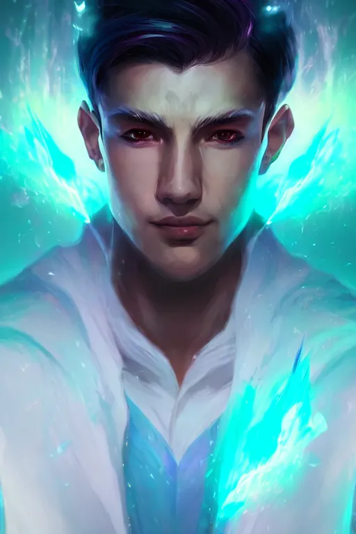 Image similar to a human elemental sorcerer, blurred environment background, colorful magic effects, white skin, portrait, male, clothed, sharp focus, digital art, concept art, trending on artstation, dynamic lighting, by emylie boivin and rossdraws