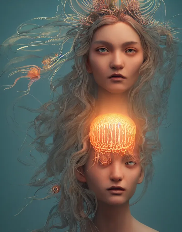 Image similar to goddess portrait. jellyfish phoenix head. intricate artwork by Tooth Wu and wlop and beeple. octane render, trending on artstation, greg rutkowski very coherent symmetrical artwork. cinematic, hyper realism, high detail, octane render, 8k